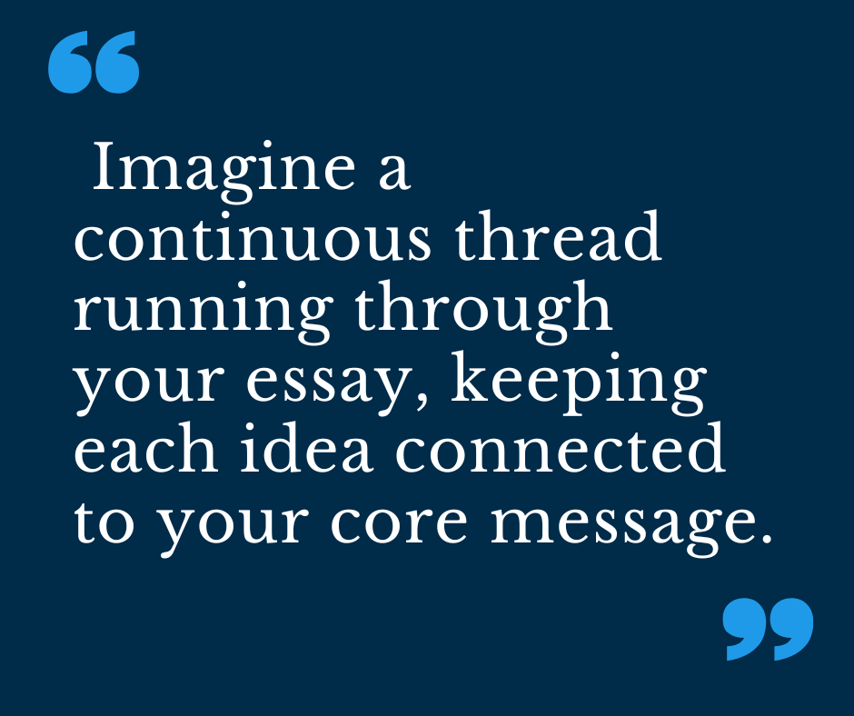  Imagine a continuous thread running through your essay, keeping each idea connected to your core message.